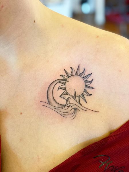 Sun And Moon Collarbone Tattoo