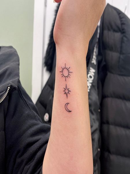 Sun Moon And Star Wrist Tattoo