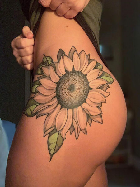 Sunflower Thigh Tattoo