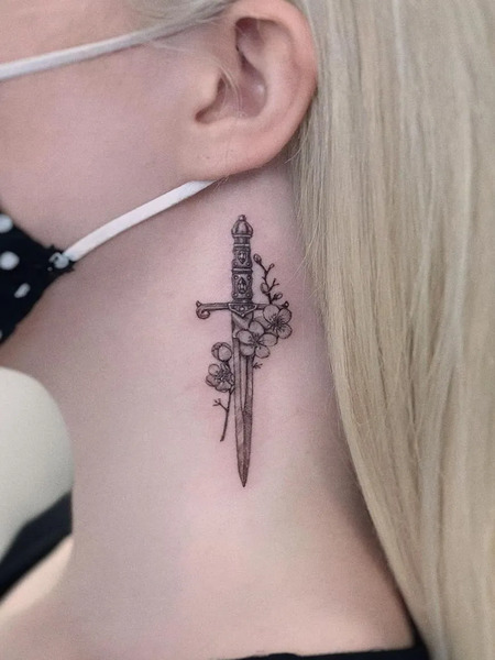 Sword Tattoo on Neck