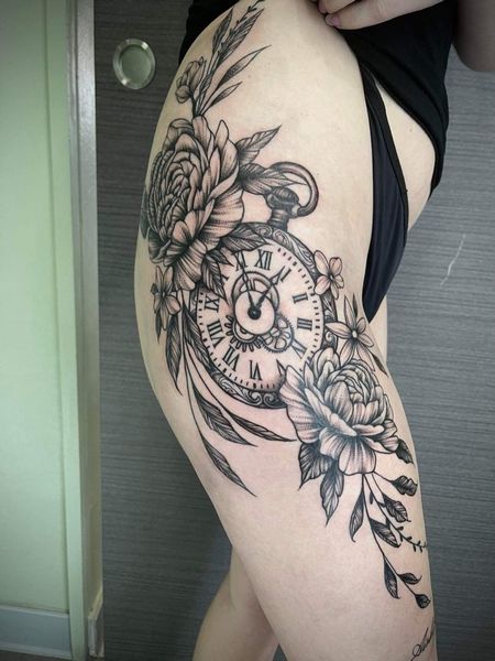 Thigh Clock Tattoo