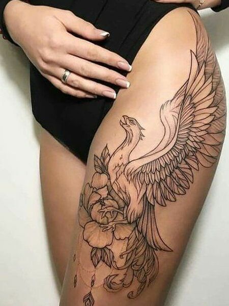 Thigh Phoenix Tattoo