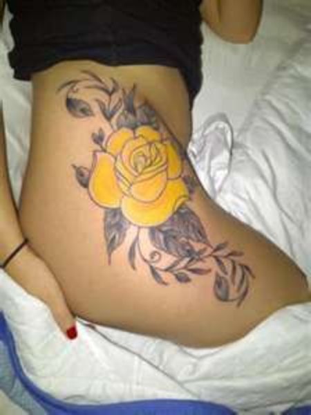 Thigh Yellow Rose Tattoo