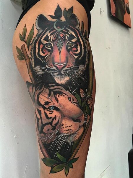 Tiger Thigh Tattoo