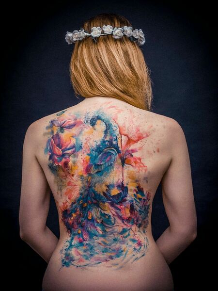 Watercolor Back Tattoo