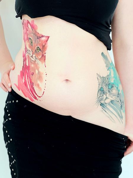 Watercolor Belly Tattoo