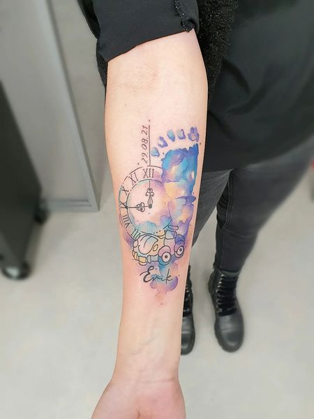 Watercolor Clock Tattoo