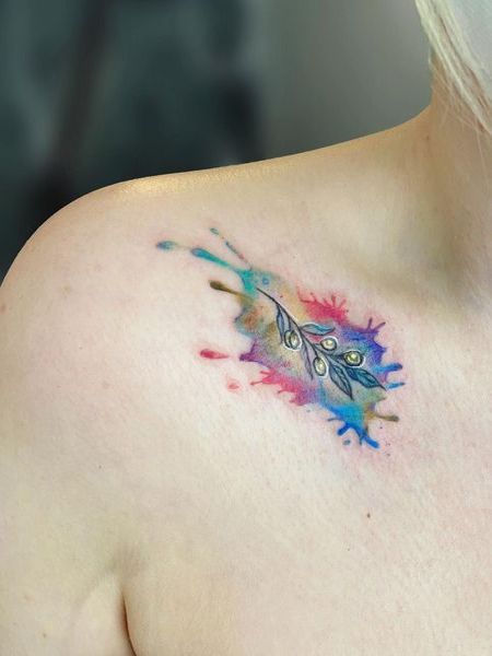 Watercolor Collarbone Tattoo