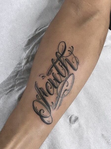 Written Faith Cross Tattoo