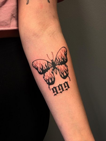 999 And Butterfly Tattoo