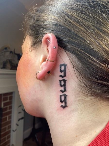 999 Tattoo Behind Ear