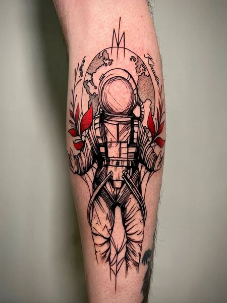 Astronaut Tattoo on the Calf