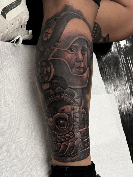 Aztec Leg Tattoo