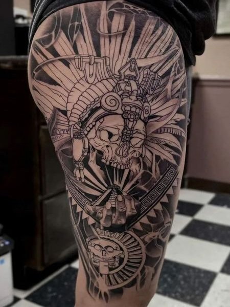 Aztec Thigh Tattoo