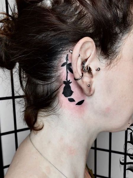Behind The Ear Black Rose Tattoo