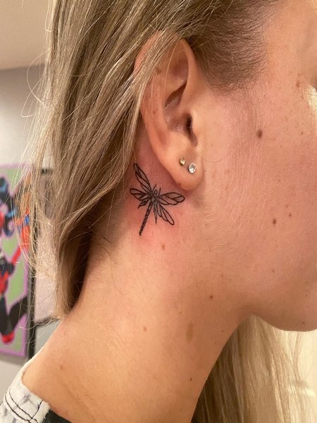 Behind The Ear Dragonfly Tattoo