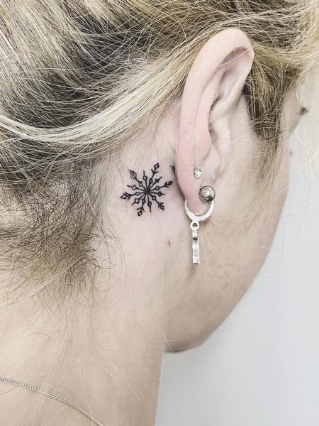 Behind The Ear Snowflake Tattoo