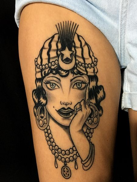 Black And Gray Gypsy Tattoo