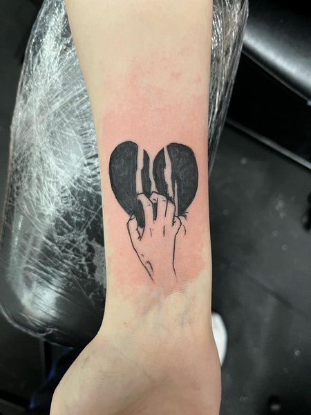 Black Outline Broken Heart Tattoo