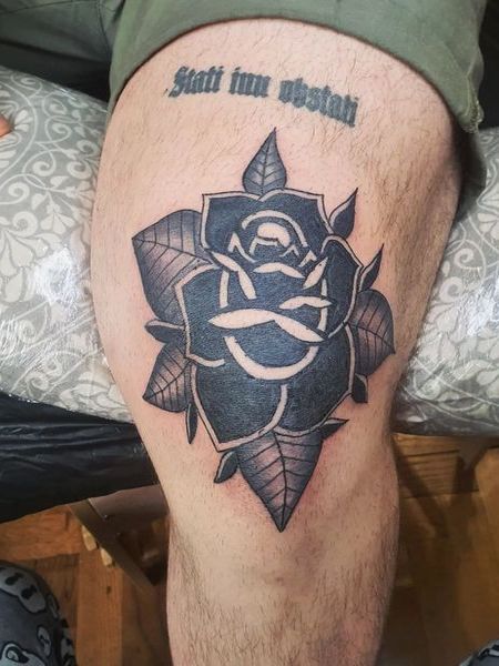 Black Rose Tattoo On Knee