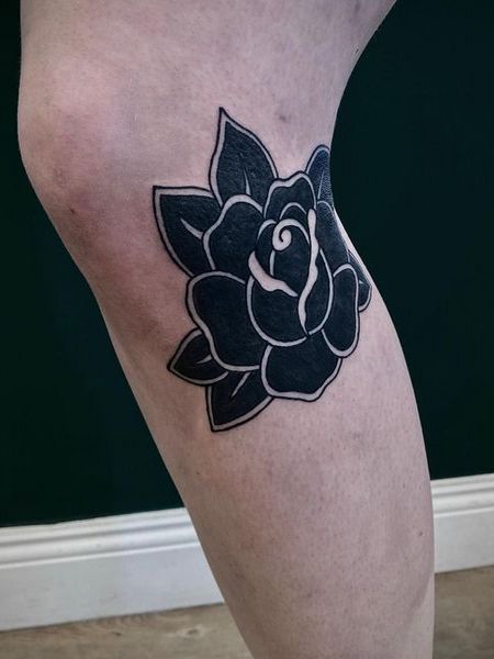 Black Rose Tattoo On Leg