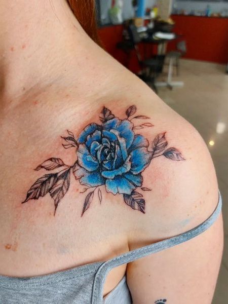 Blue Rose Tattoo On Chest