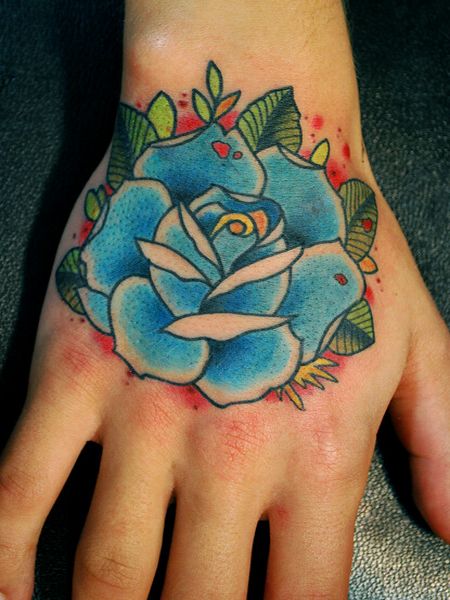 Blue Rose Tattoo On Hand