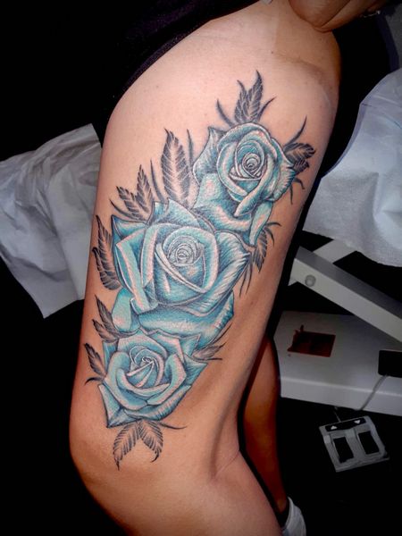 Blue Rose Tattoo On Leg