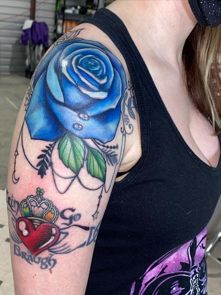 Blue Rose Tattoo On Shoulder