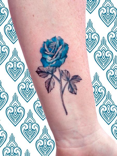 Blue Rose Tattoo on Wrist