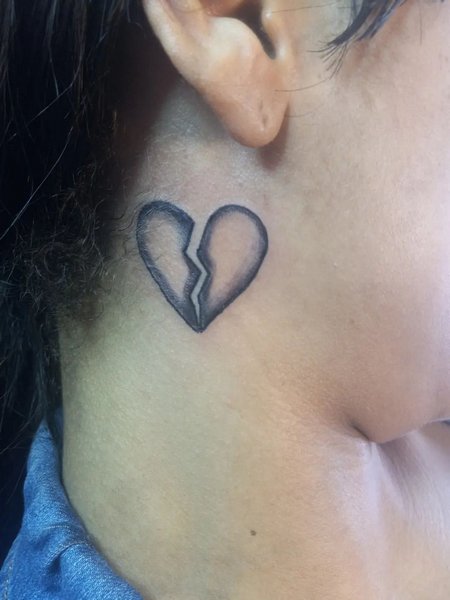 Broken Heart Tattoo On Neck
