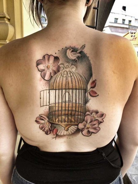 Bird Cage Back Tattoo