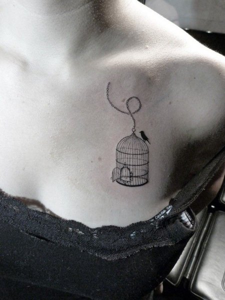 Bird Cage Collarbone Tattoo
