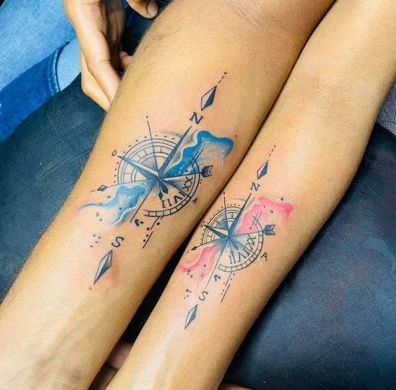 Compass Couple Tattoos