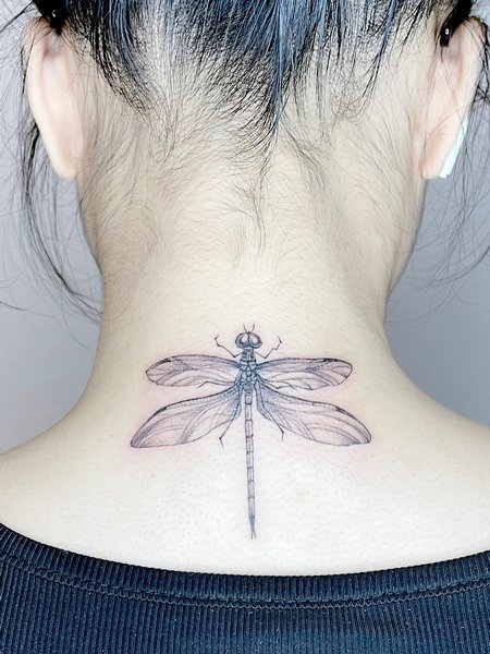 Dragonfly Tattoo On Neck