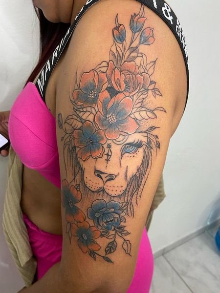 Feminine Lion Tattoo