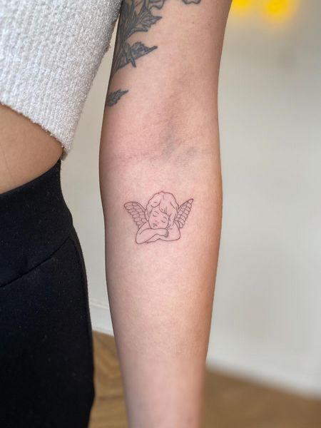 Fine Line Angel Tattoo