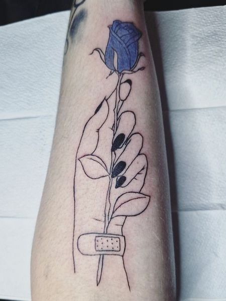 Fine Line Blue Rose Tattoo