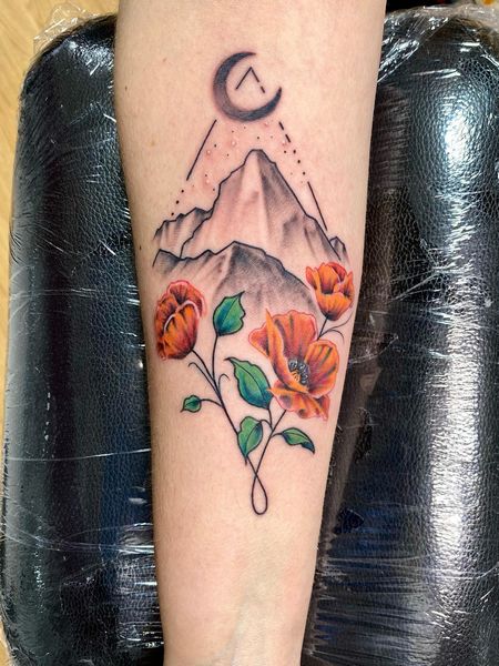 Flower And Mountain Tattoo