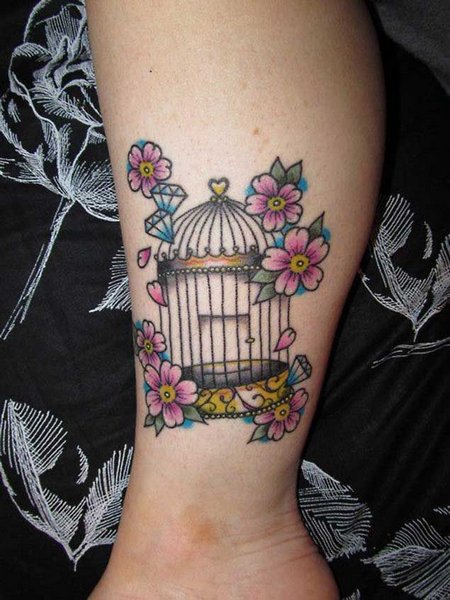 Flower Bird Cage Tattoo