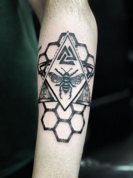 Geometric Bee Tattoo