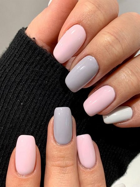 Grey And Pink Ombre Nails