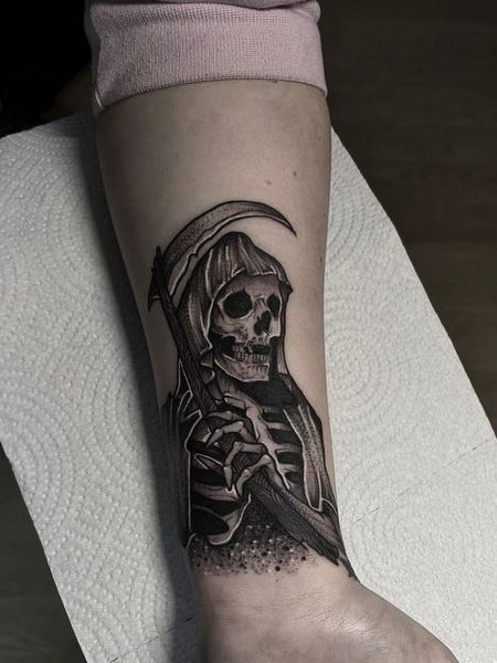 Grim Reaper Tattoo On Wrist