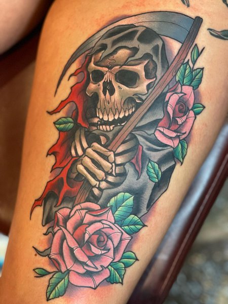 Grim Reaper Tattoo With Rose
