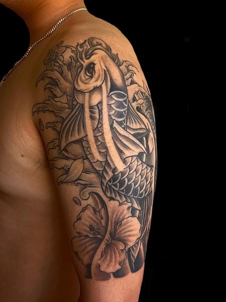 Half Sleeve Koi Fish Tattoo