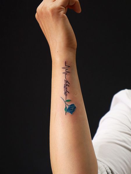 Heartbeat Blue Rose Tattoo