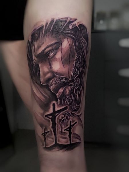 Jesus Leg Tattoo