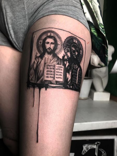 Jesus Tattoo On Thigh