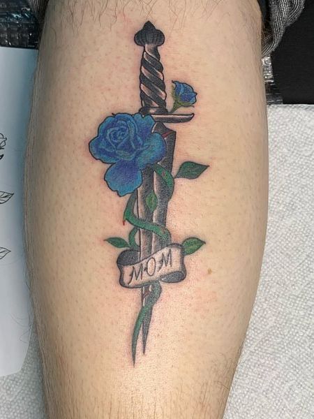 Knife And Blue Rose Tattoo