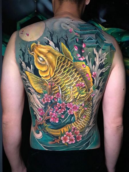 Koi Fish Back Tattoo